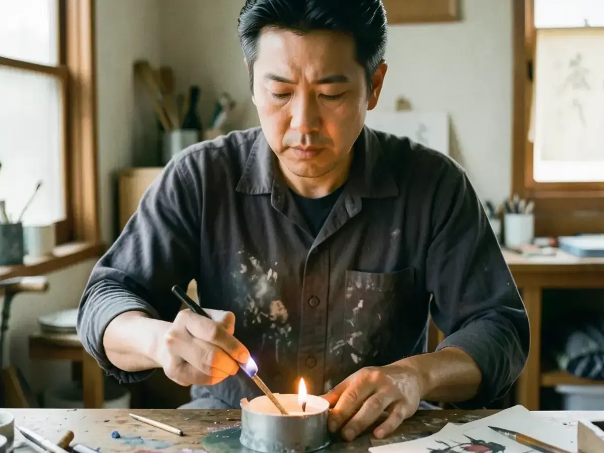 作業台で树脂と道具を扱いながら制作に集中する MELISSA MØLLER CLEMMENSEN
